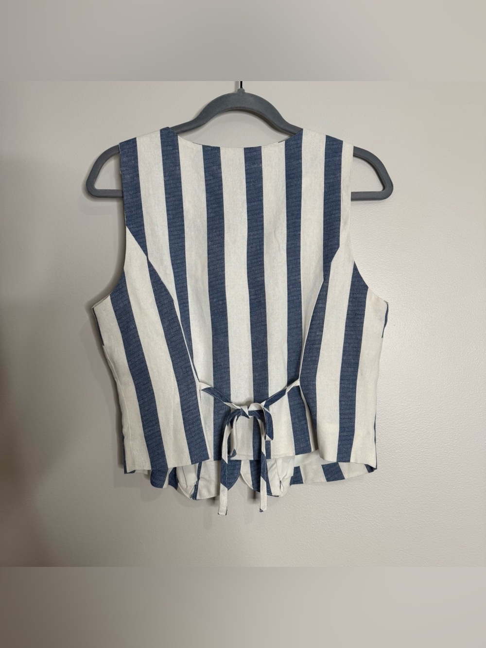 The Workshop Linen Rayon Blue White Striped Vest Top Shorts 2-piece Set Large - Picture 5 of 12